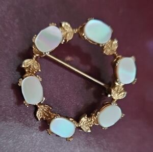 Gold Tone and Opalescent Stone Brooch